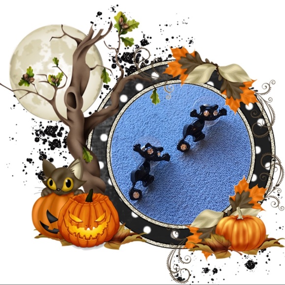 Black Cat  White Eyes Dangle Earrings - Picture 6 of 7